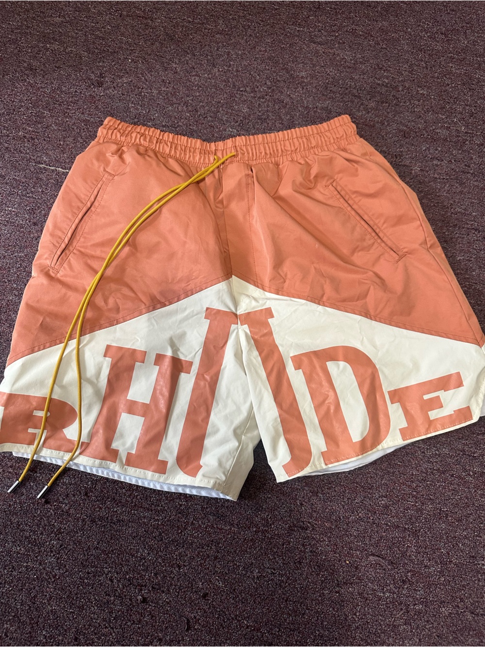 Rhude Peach and White Colorblock Men’s Shorts